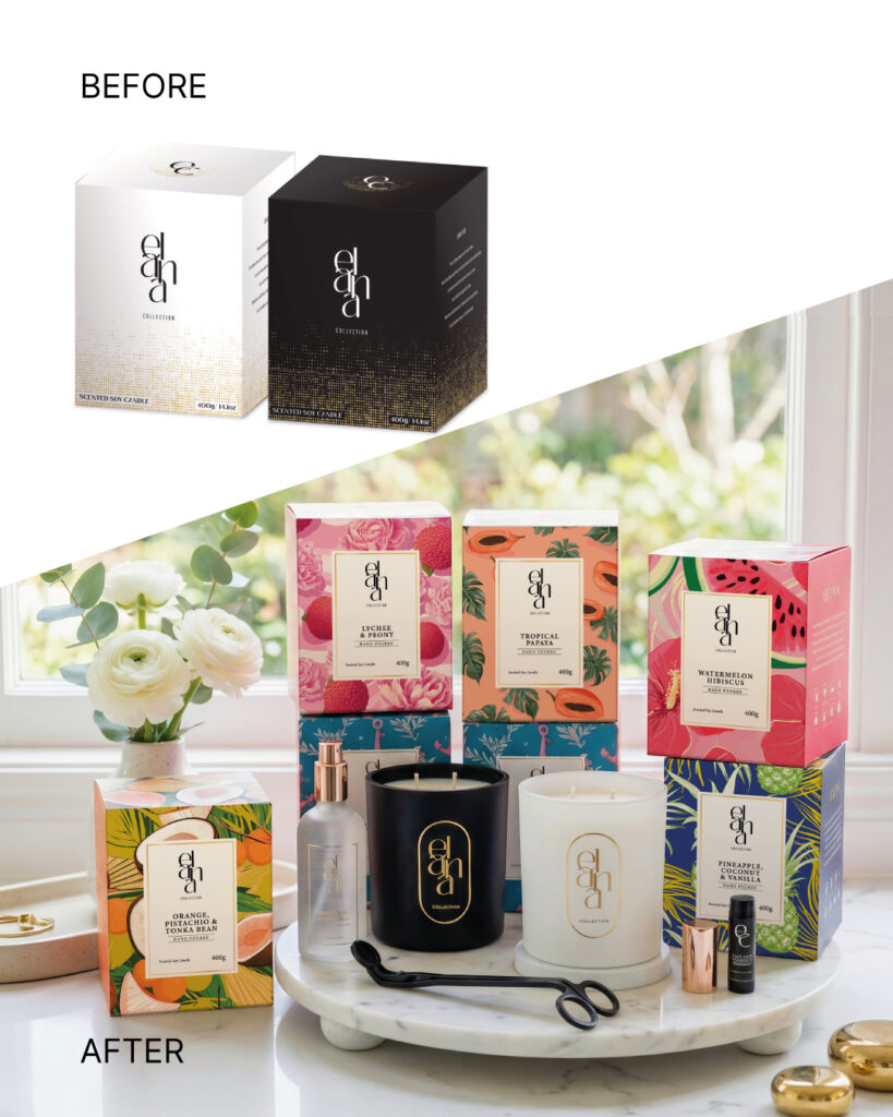 Elana Collection packaging before and after