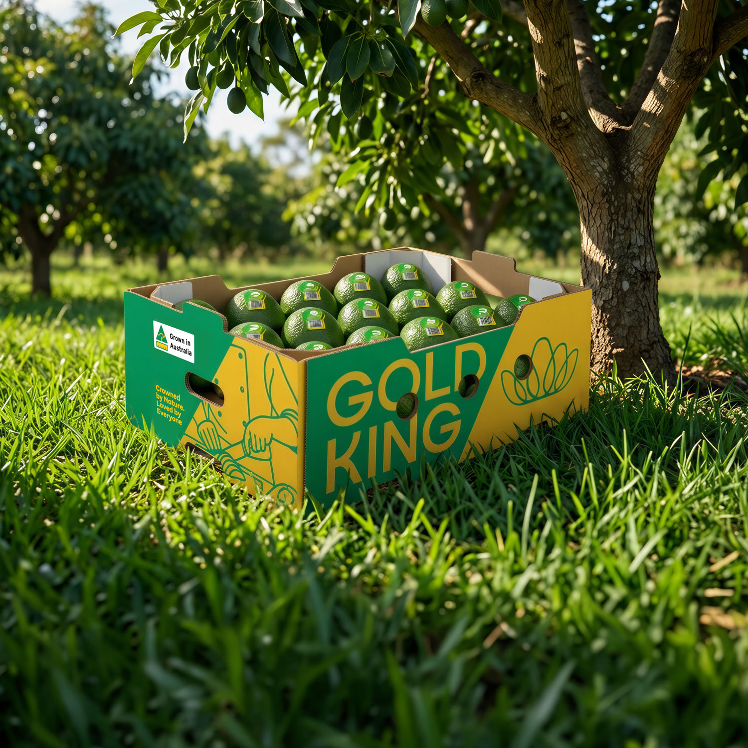 Gold King avocado tray packaging design