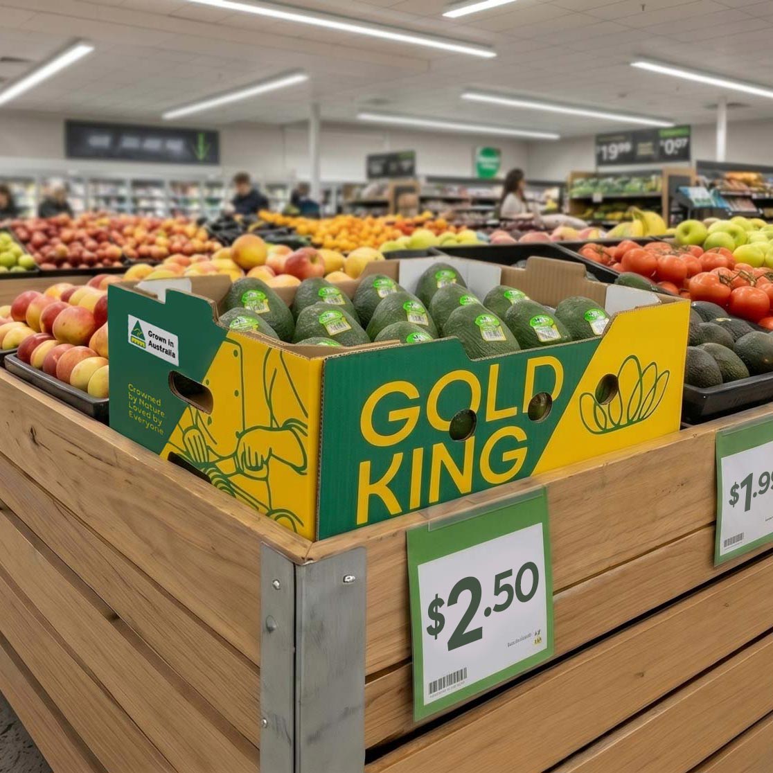 Gold King avocado tray packaging design